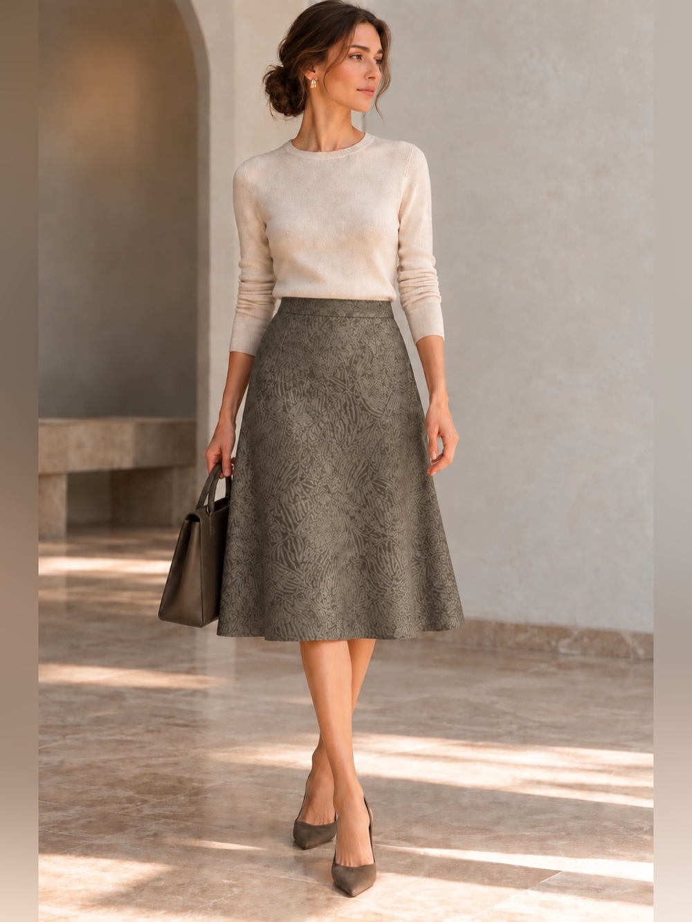 Max Mara Silk Cotton Jacquard A-Line Skirt Olive/khaki Leaf Print Size 12